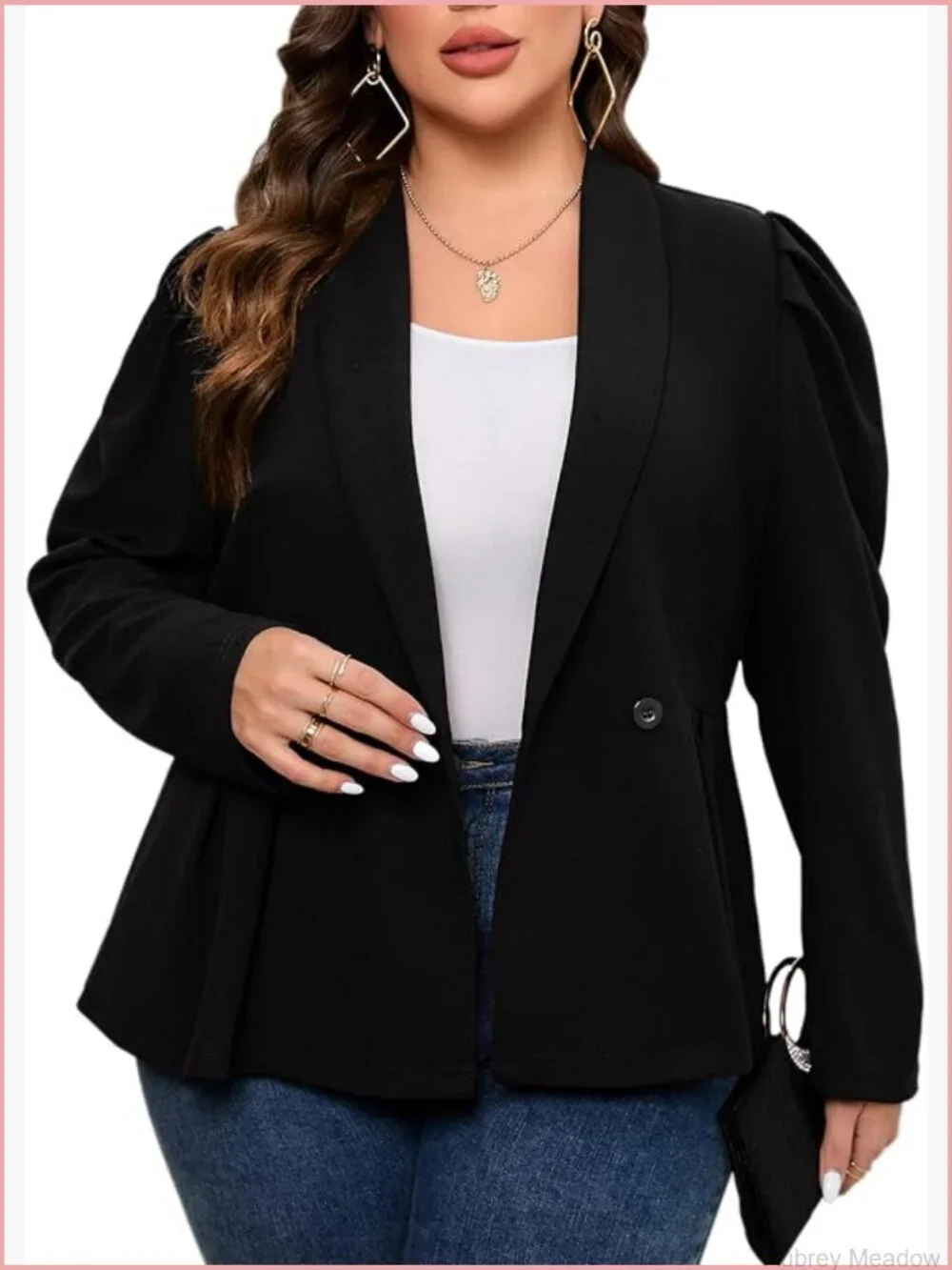 Plus Size Double Breasted Peplum Blazer Suit Jacket Work Long Sleeve Shawl